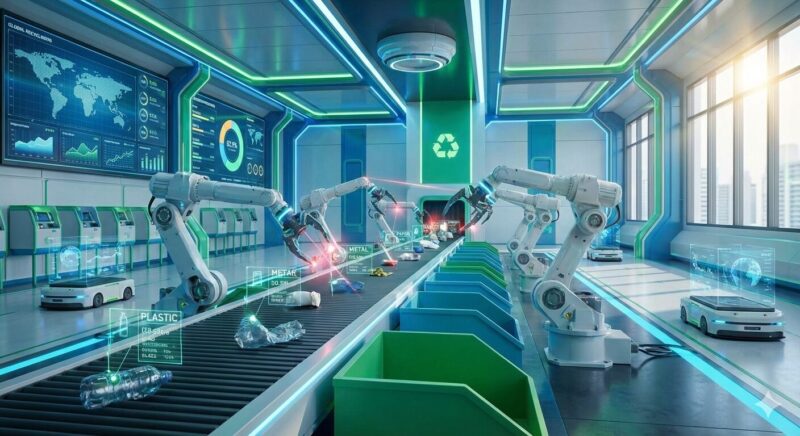 ロボットアームが自動選別を行う様子