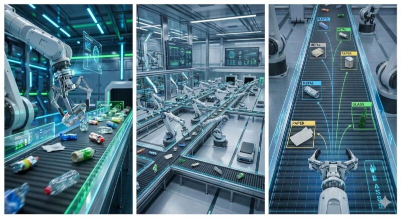 完全自動化されたゴミ選別ラインの全景